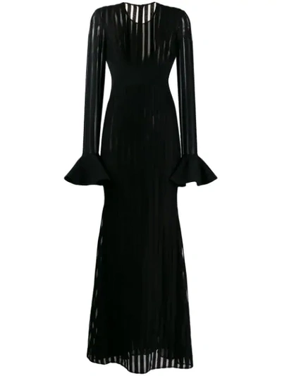 Shop David Koma Striped Longsleeved Dress In Black