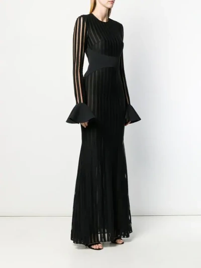 Shop David Koma Striped Longsleeved Dress In Black