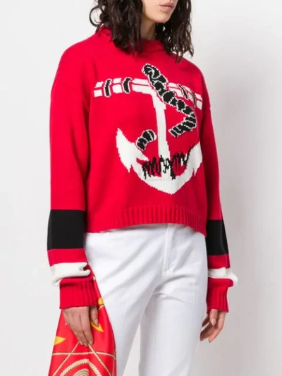 Shop Msgm Anchor Intarsia Jumper In Red