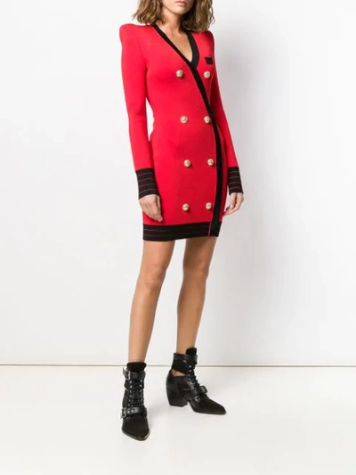 Shop Balmain Double-breasted Wrap Dress In Red