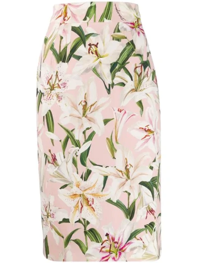 Shop Dolce & Gabbana Floral Midi Skirt In Pink