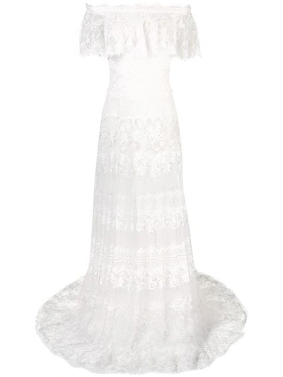 Shop Tadashi Shoji Floral Embroidered Bardot Maxi Dress In White