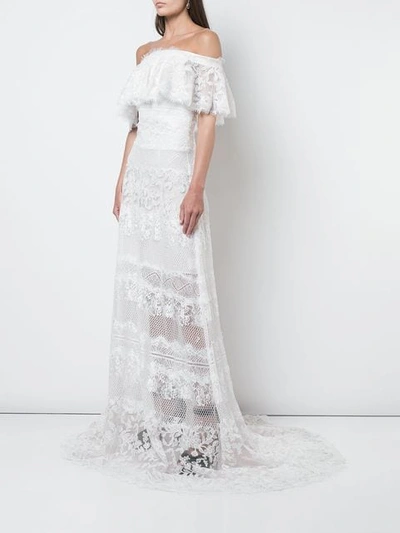Shop Tadashi Shoji Floral Embroidered Bardot Maxi Dress In White