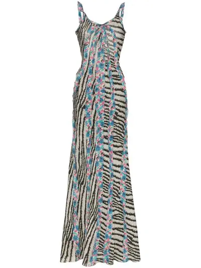 ETRO ZEBRA PRINT RUFFLE DETAIL SLEEVELESS SILK MAXI DRESS - 蓝色