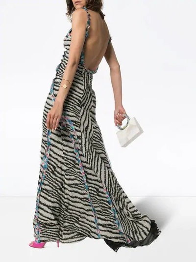 Shop Etro Zebra-print Ruffled Silk Maxi Dress In Blue