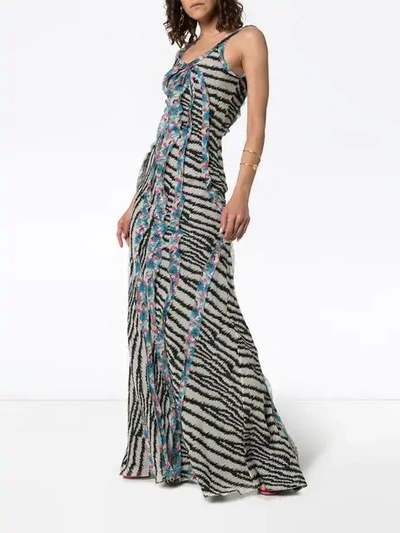 Shop Etro Zebra-print Ruffled Silk Maxi Dress In Blue