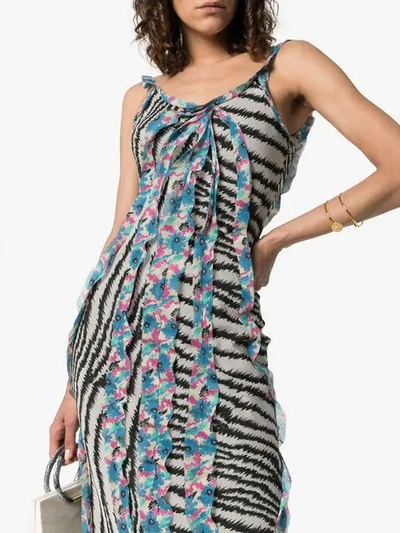 ETRO ZEBRA PRINT RUFFLE DETAIL SLEEVELESS SILK MAXI DRESS - 蓝色