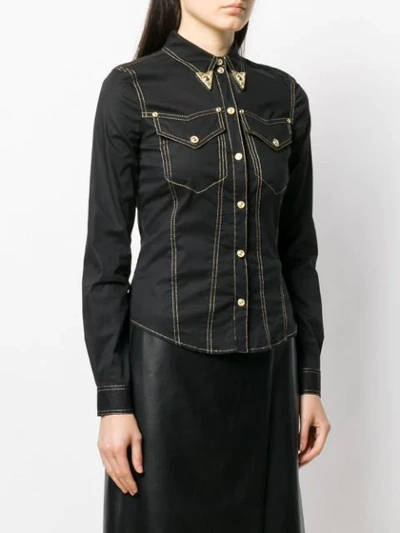 Shop Versace Jeans Couture Denim Western Shirt In Black