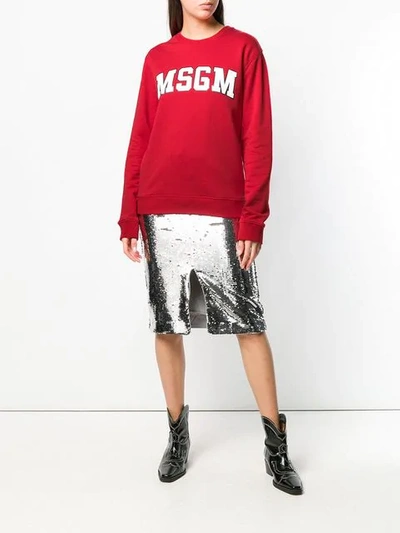 Shop Msgm Logo Print Sweatshirt In Red