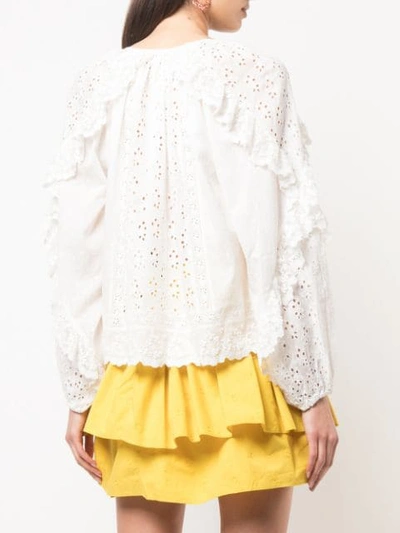 ULLA JOHNSON RUFFLED BRODERIE ANGLAISE BLOUSE - 白色