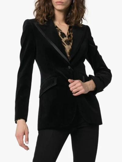 Shop Dolce & Gabbana Satin Trim Fitted Velvet Blazer Jacket In Black