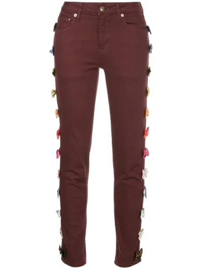 Shop Tu Es Mon Tresor Bow Embellished Cropped Jeans In Red