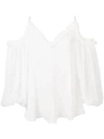 Shop Stella Mccartney Ruffle Cold Shoulder Blouse In White