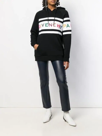 Shop Givenchy Embroidered Logo Hoodie In Black