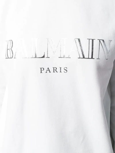 Shop Balmain Logo Printed Sweatshirt In White