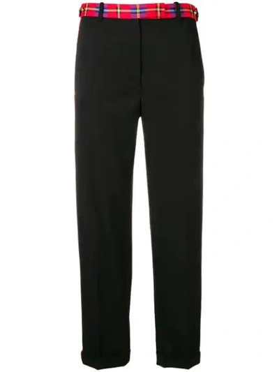 Shop Versace Tartan Trim Trousers In Black
