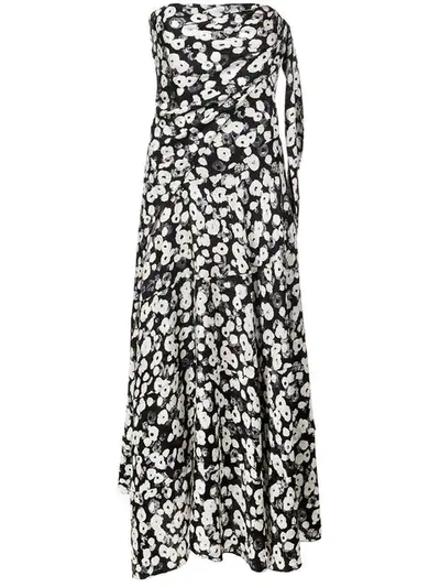 Shop Derek Lam Strapless Knotted Poppy Print Silk Jacquard Handkerchief Dress In Black