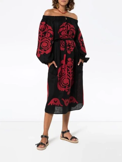 Shop Vita Kin Palladium Off-shoulder Embroidered Dress In Black