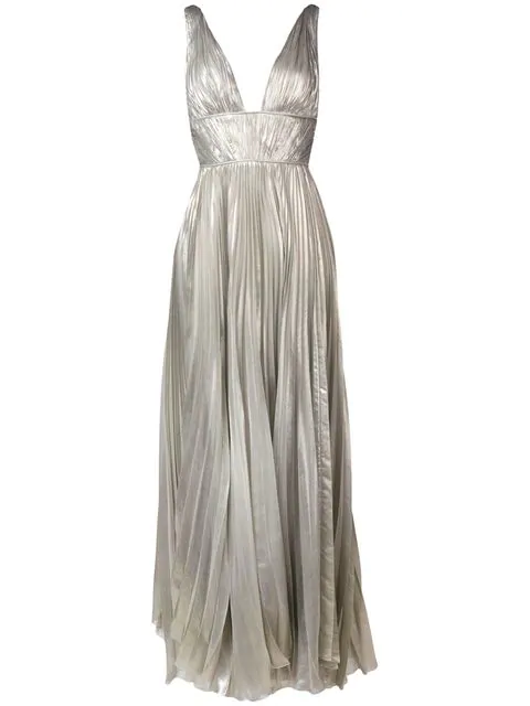 metallic maxi dress with sleeves
