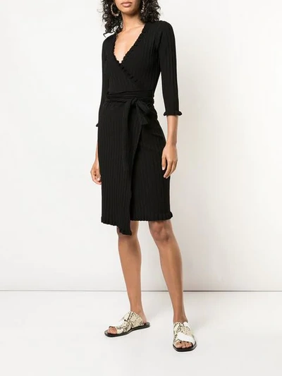 Shop Milly Ribbed Knit Short Wrap Dress In Black