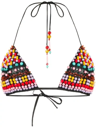 Shop Emilio Pucci Beaded Macramé Bikini Top - Red