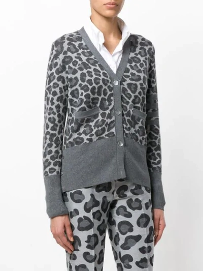 Shop Thom Browne Leopard Wool Jacquard V-neck Cardigan - Grey