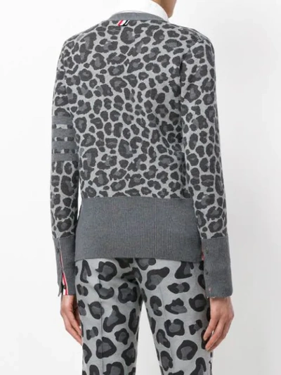 Shop Thom Browne Leopard Wool Jacquard V-neck Cardigan - Grey