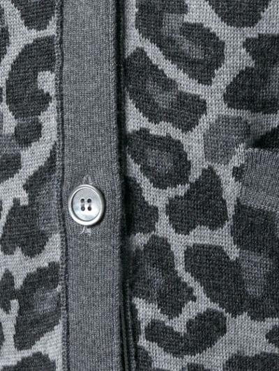 Shop Thom Browne Leopard Wool Jacquard V-neck Cardigan - Grey