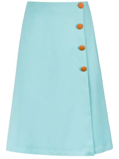 Shop Adriana Degreas Button-up Midi Skirt In Blue