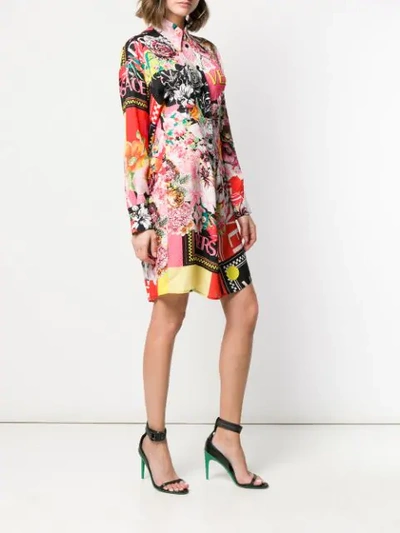 Shop Versace Floral Mania Shirt Dress In Red
