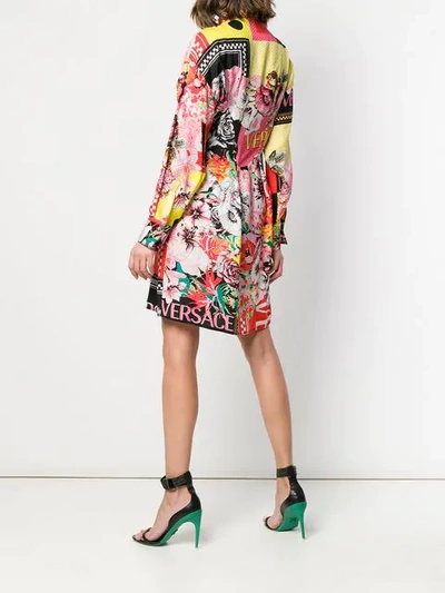 Shop Versace Floral Mania Shirt Dress In Red