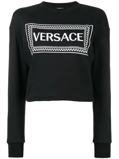 Shop Versace Vintage 90s Logo Print Sweatshirt In Black