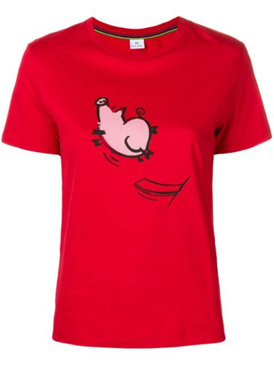 Shop Ps By Paul Smith 'jumping Pig' Print T-shirt - Red