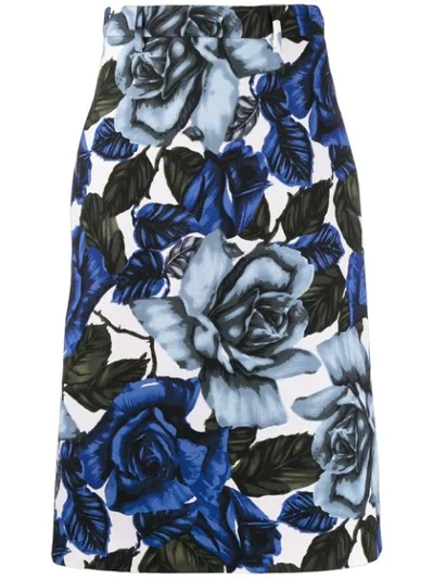 Shop Prada Rose Print A-line Skirt In F0215 Cobalto