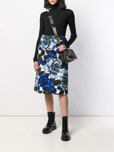 Shop Prada Rose Print A-line Skirt In F0215 Cobalto