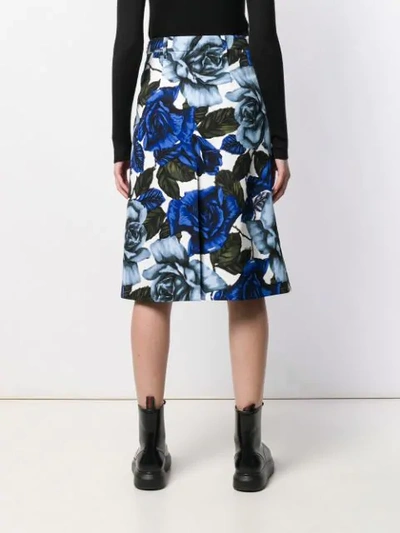 Shop Prada Rose Print A-line Skirt In F0215 Cobalto