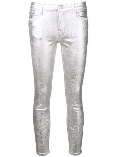 Shop J Brand Metallic Skinny-fit Trousers In Silver