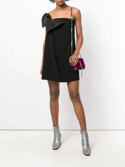 Saint Laurent Bow-embellished Strapless Crepe Dress In Black