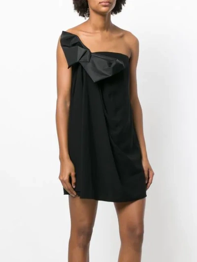 Shop Saint Laurent Bow Strapless Fitted Dress In Black