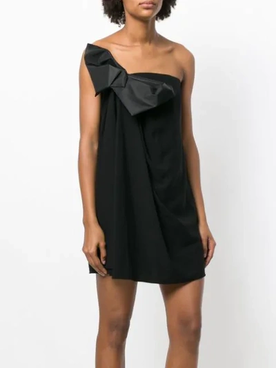 Saint Laurent Bow-embellished Strapless Crepe Dress In Black