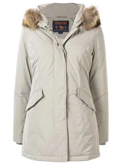 Shop Woolrich Fur Trimmed Parka Coat In Grey