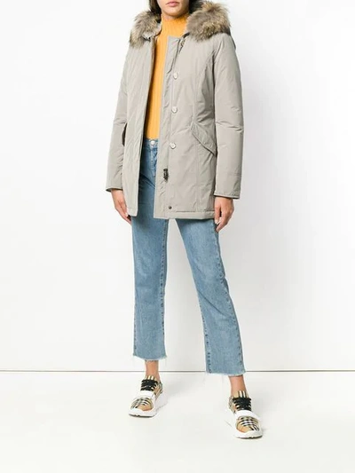 Shop Woolrich Fur Trimmed Parka Coat In Grey