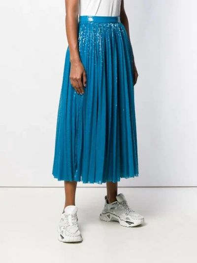 Shop Msgm Sequin Embellished Pleated Skirt In Blue