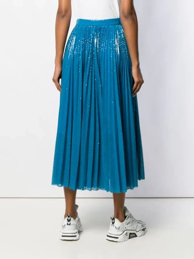 Shop Msgm Sequin Embellished Pleated Skirt In Blue