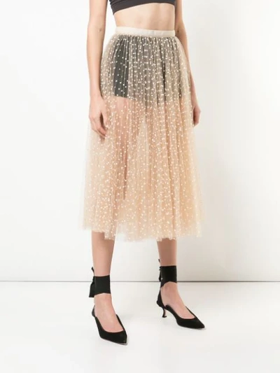 Shop Khaite Dotted Tulle Skirt In Nude Flocked White