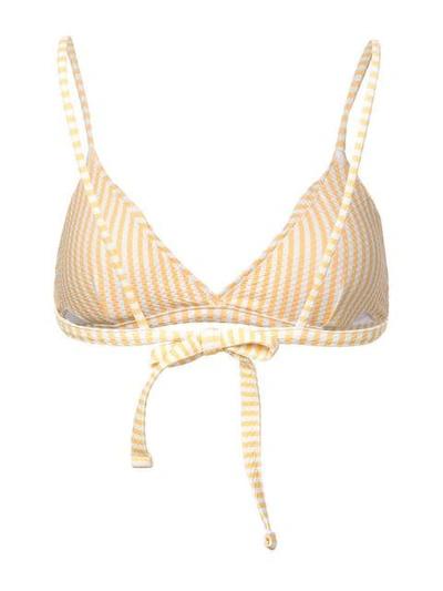 Shop Asceno Striped Bikini Top In Yellow