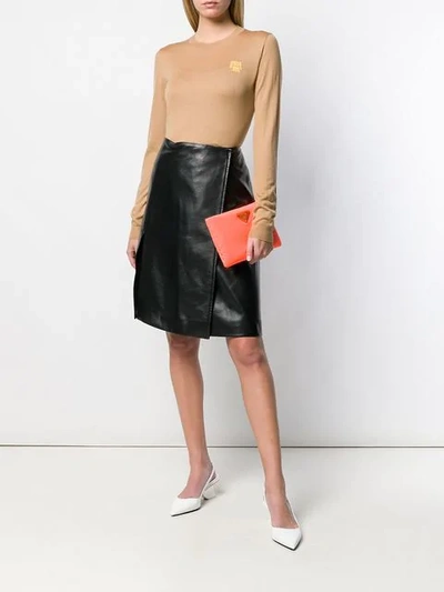 Shop Prada Wrap Front Leather Skirt In Black