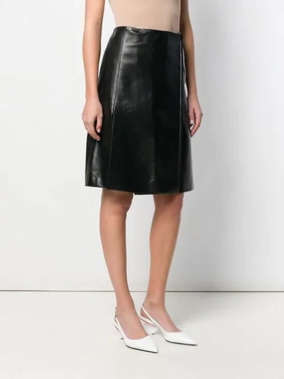 Shop Prada Wrap Front Leather Skirt In Black