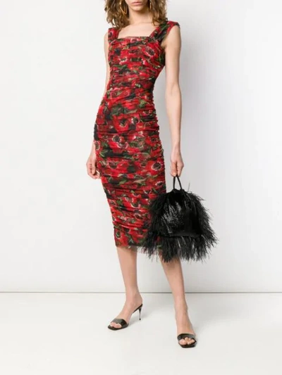 Shop Dolce & Gabbana Floral Print Tulle Dress In Red