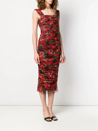 Shop Dolce & Gabbana Floral Print Tulle Dress In Red